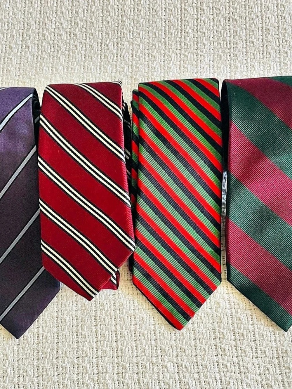 Set of 4 Men’s Repp Striped Silk Tie / Various Designers Brands & Sizes.